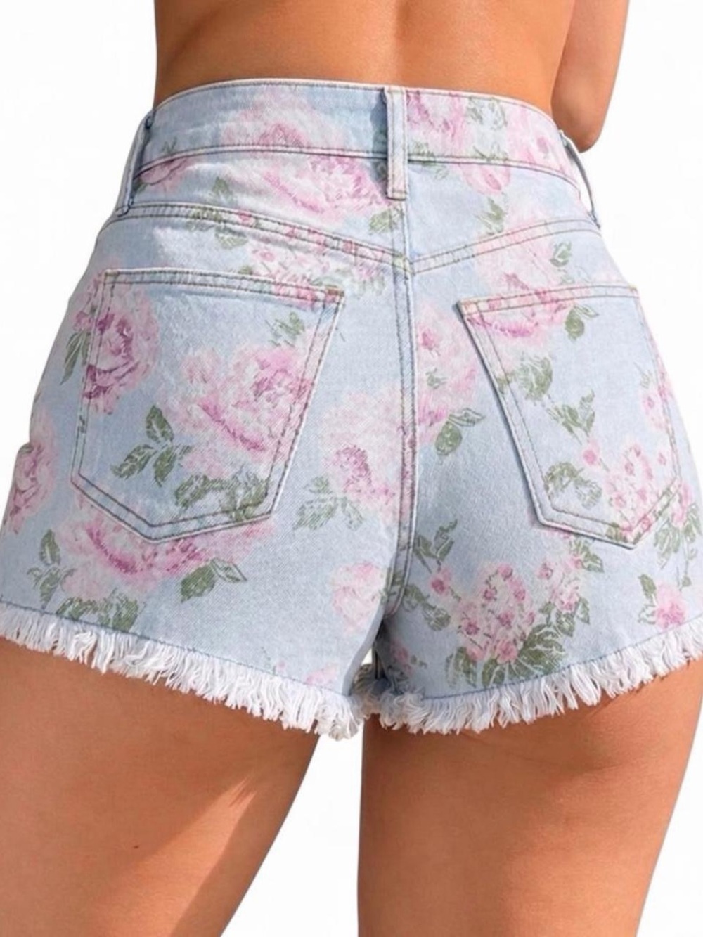 Floral Denim Shorts Cottagecore Y2K High Rise Frayed Hem Summer Shorts Size 5